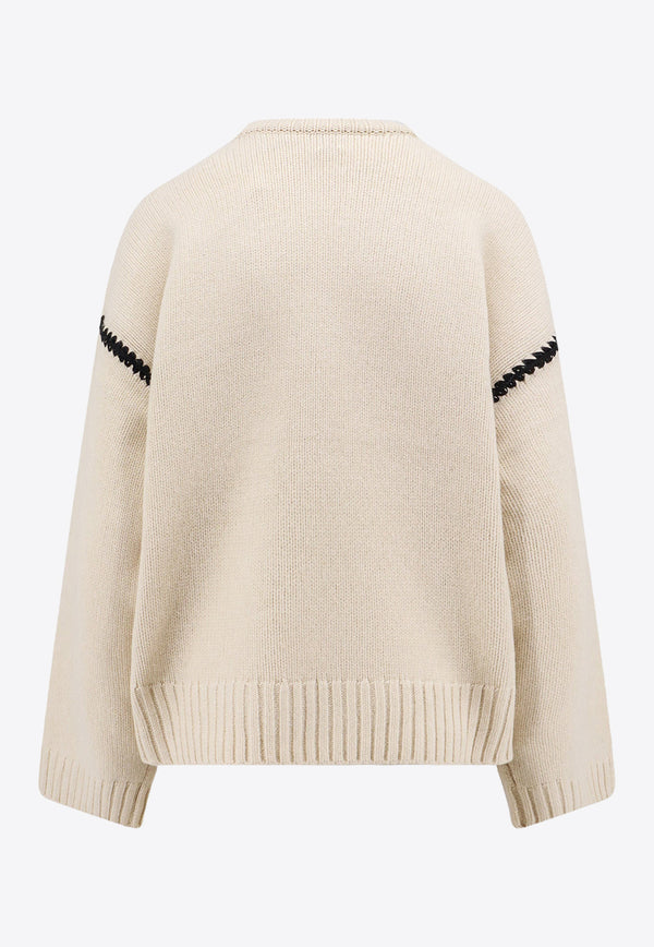 Toteme Embroidered Wool Cashmere Sweater Beige 241WRT1025YA0004_007