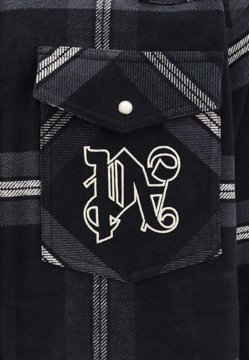 Palm Angels Monogram Checked Shirt Gray PMES023R24FAB001_1103