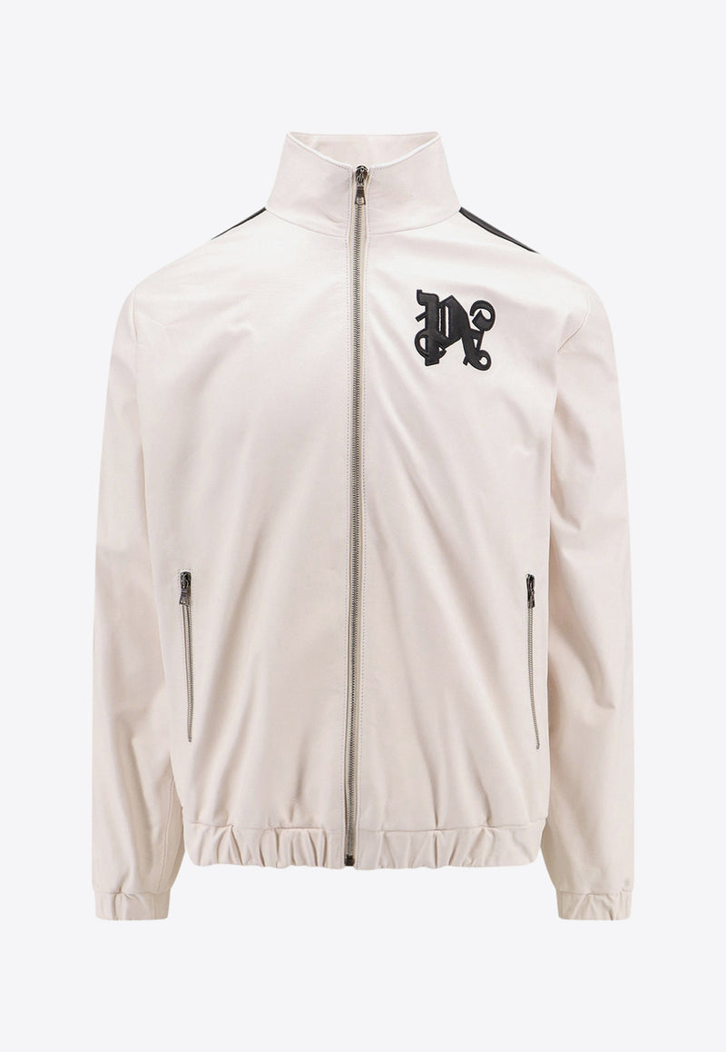 Palm Angels Logo Embroidered Leather Jacket White PMJA023R24LEA001_0310