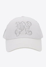 Palm Angels Studded Monogram Baseball Cap White PMLB094R24FAB002_0303