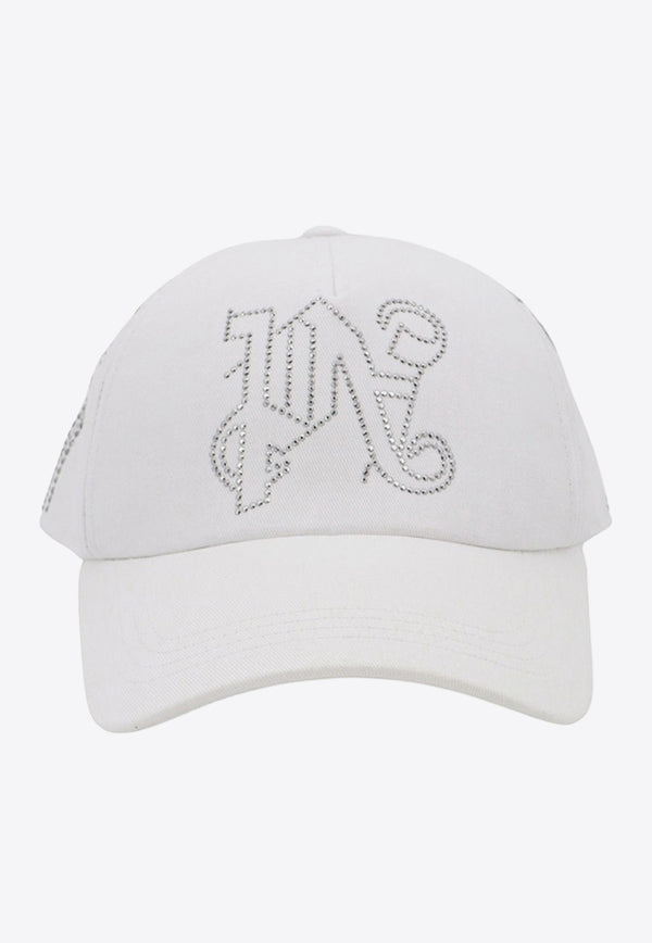 Palm Angels Studded Monogram Baseball Cap White PMLB094R24FAB002_0303