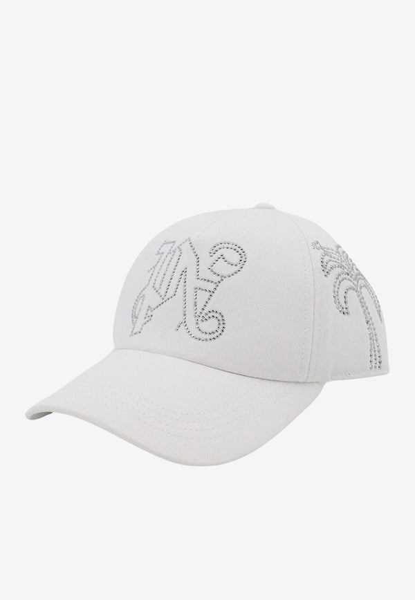 Palm Angels Studded Monogram Baseball Cap White PMLB094R24FAB002_0303