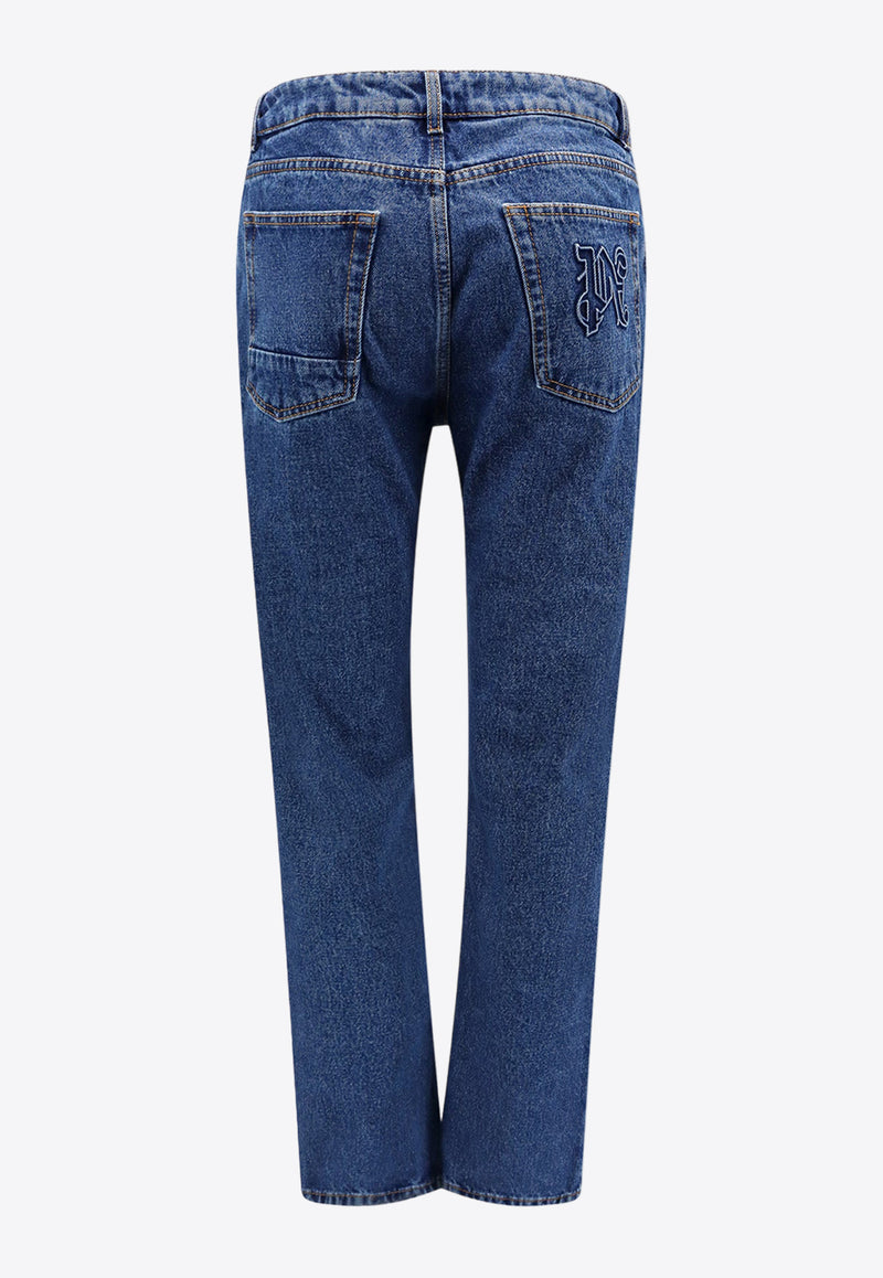 Palm Angels Monogram Straight-Leg Jeans Blue PMYA039R24DEN001_4010