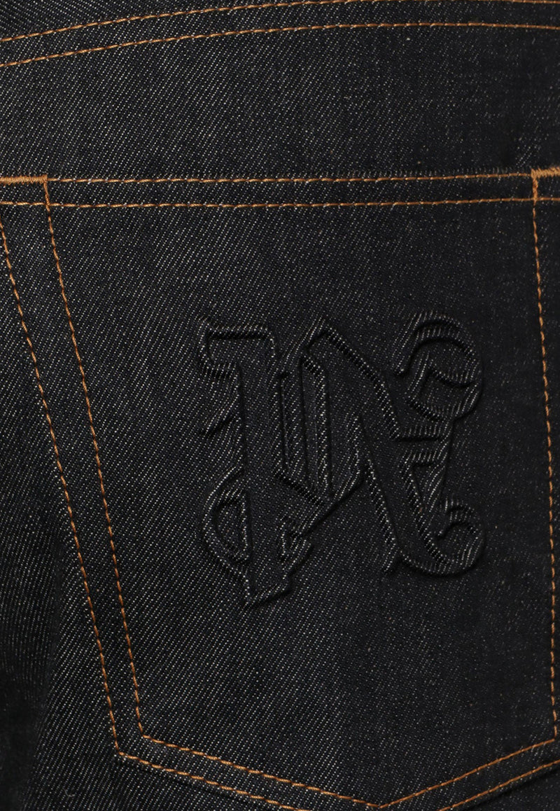 Palm Angels Monogram Embossed Straight-Leg Jeans Black PMYA040R24DEN001_1072