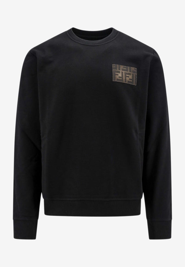 Fendi Canvas FF Patch Crewneck Sweatshirt Black FY0178AQJ9_F0QA1