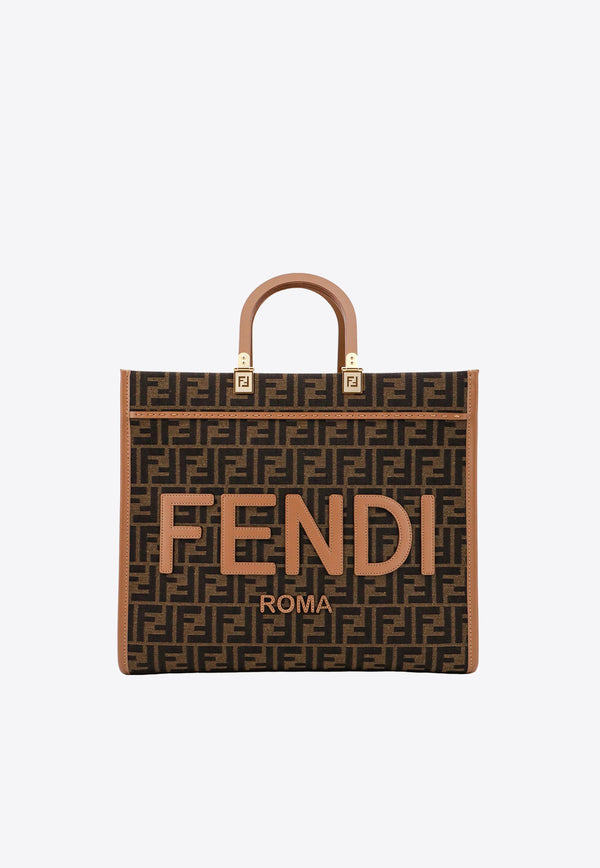 Fendi Medium Sunshine FF Jacquard Tote Bag Brown 8BH386ALVY_F1GE3