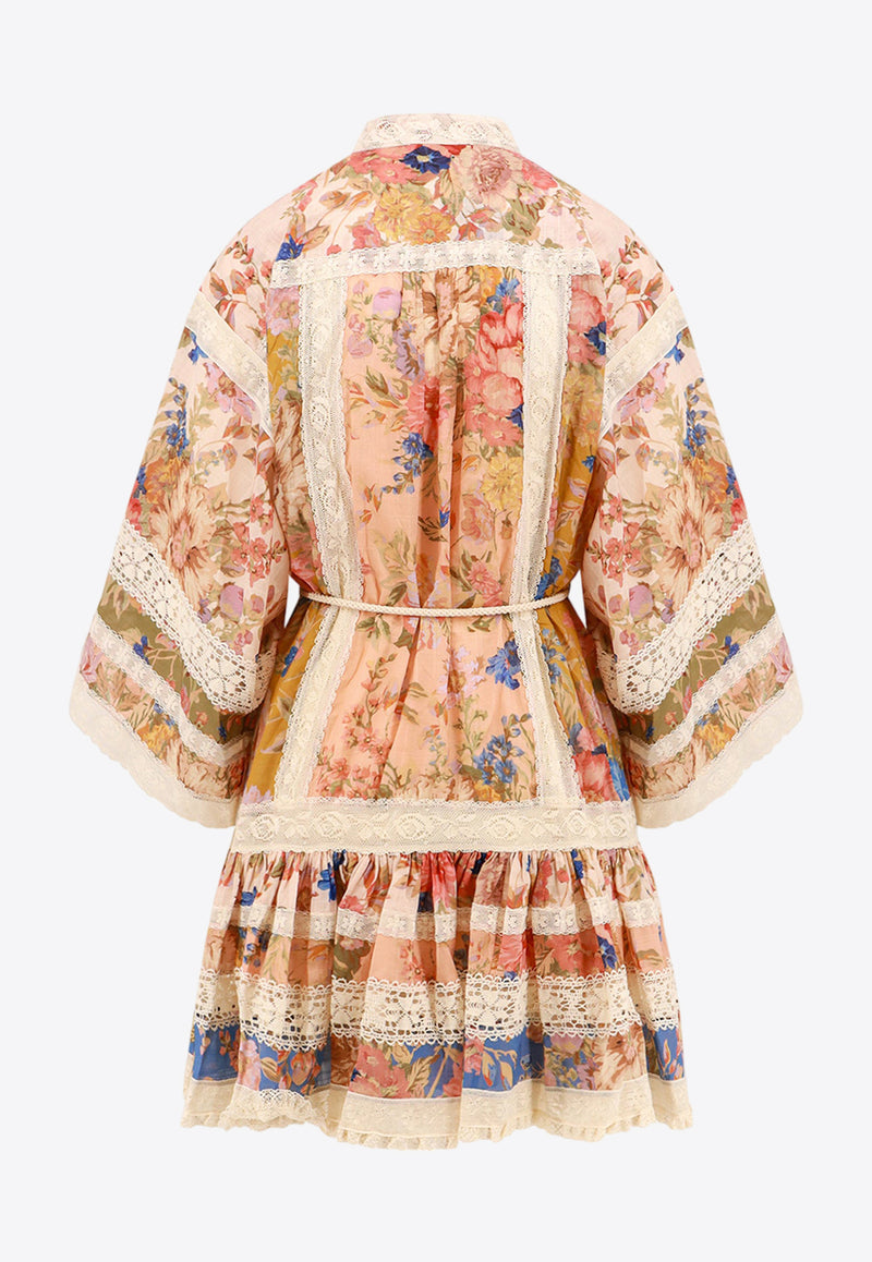 Zimmermann August Lace-Trimmed Printed Mini Dress Multicolor 8502DRS242_SPLI