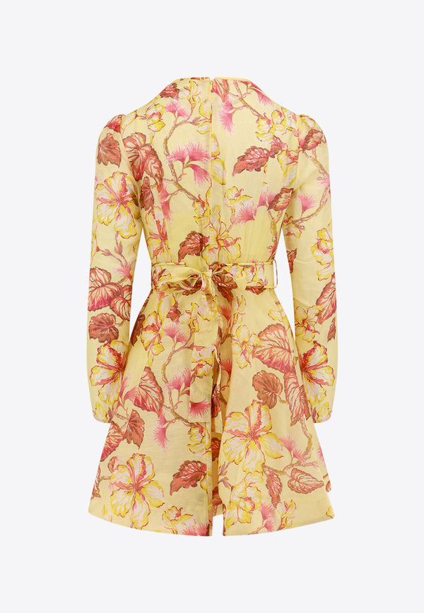 Zimmermann Matchmaker Floral Print Belted Mini Dress Yellow 8985DMAT_YEHI