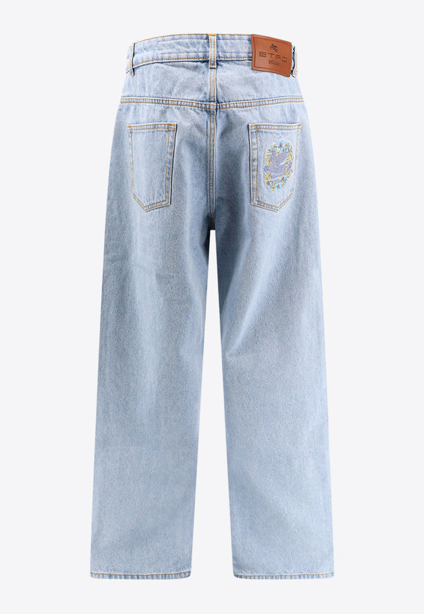 Etro Logo Embroidered Baggy Jeans Blue WRNB0005AC170_S9000