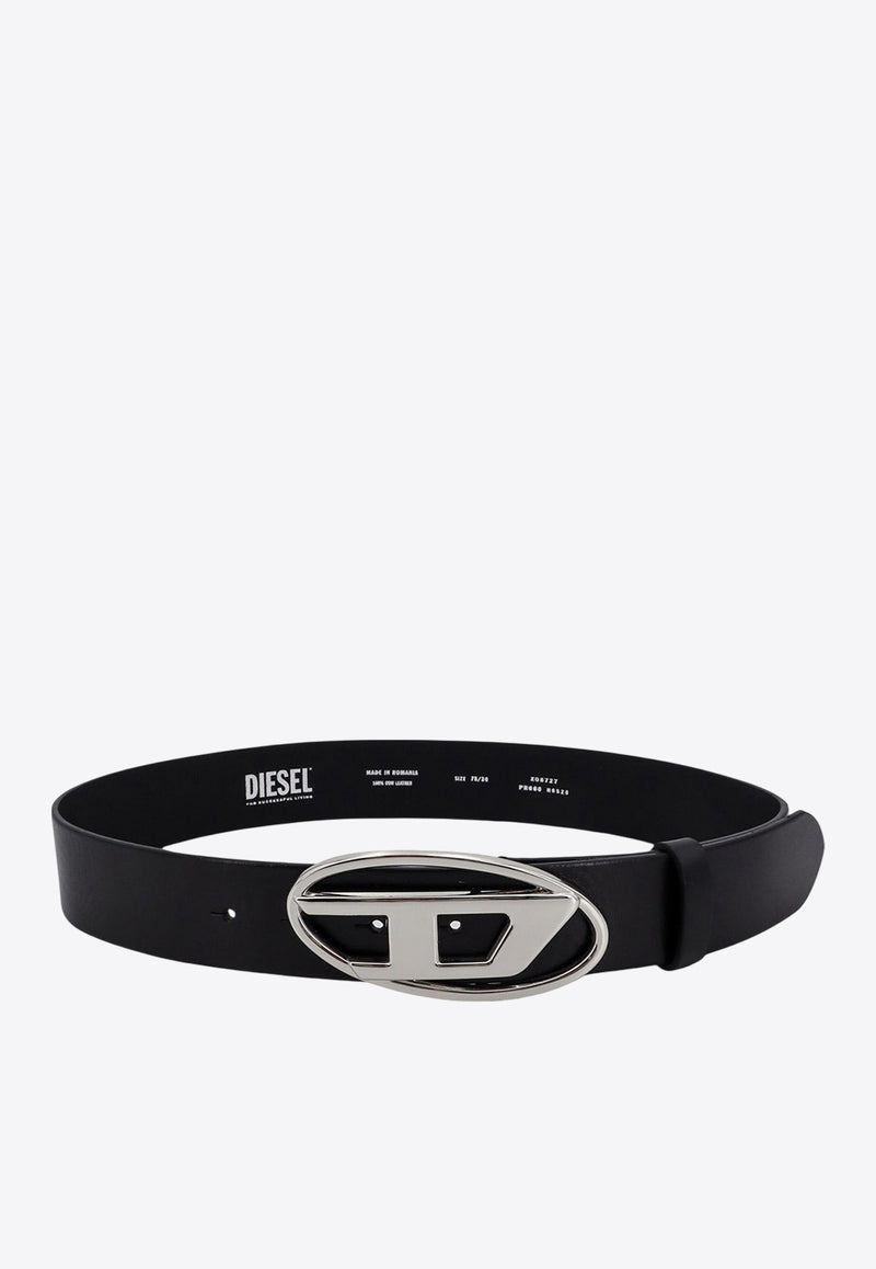 Diesel B-1DR Logo Plaque Leather Belt Black X08727PR666_H6528