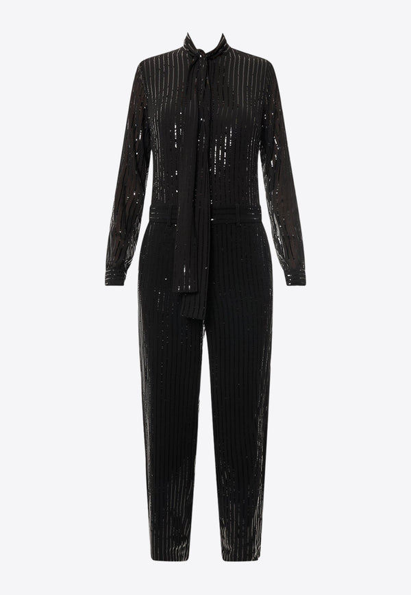 Michael Kors Sequined Pinstripe Jumpsuit with Bow-Detail Black MH381W97R3_001