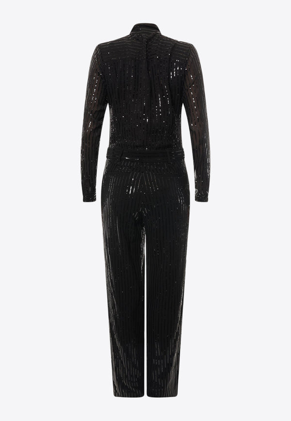 Michael Kors Sequined Pinstripe Jumpsuit with Bow-Detail Black MH381W97R3_001