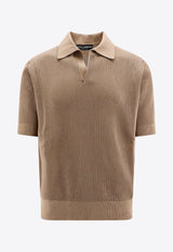 Dolce & Gabbana Ribbed V-neck Polo T-shirt Beige GXZ28TJBCCH_M0264