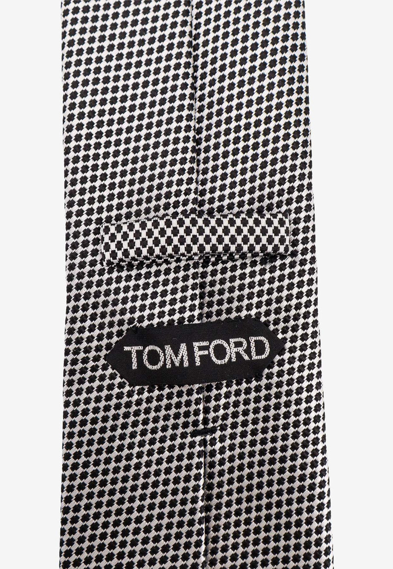 Tom Ford Geometric Pattern Print Silk Tie Gray STE001SPP127_IG013