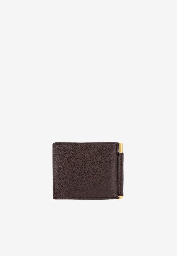 Tom Ford Logo Stamp Money Clip Wallet in Grained Leather Brown Y0231LCL158G_1B051