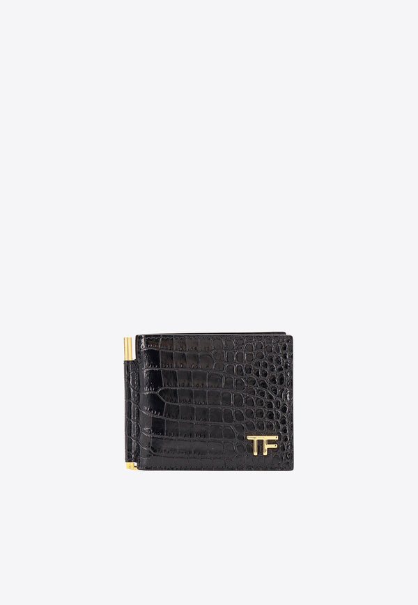 Tom Ford TF Logo Money Clip Cardholder in Croc-Embossed Leather Black YT231LCL168G_1N001