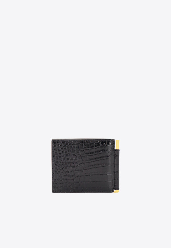 Tom Ford TF Logo Money Clip Cardholder in Croc-Embossed Leather Black YT231LCL168G_1N001