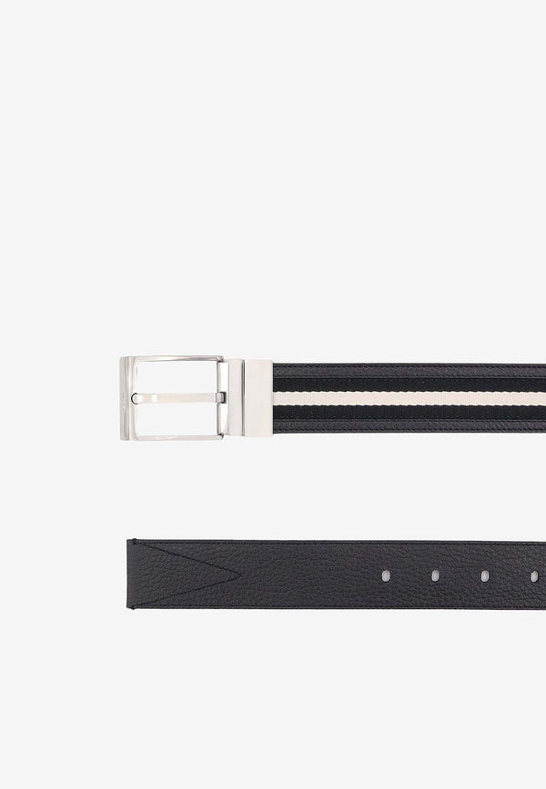 Bally Striped Logo Print Belt Black MBB02PSI057_I945P