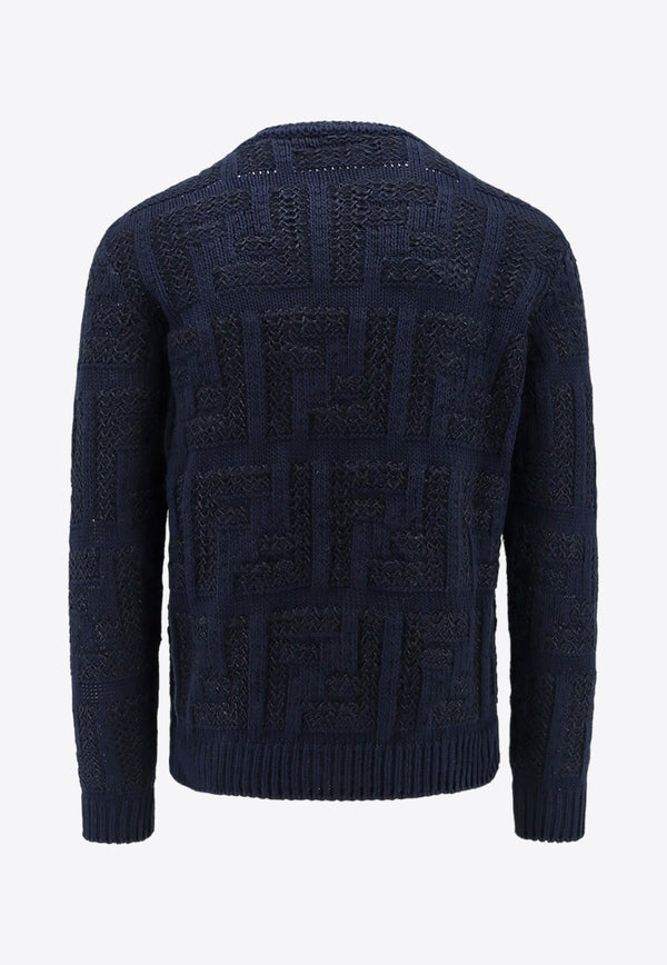Fendi FF Jacquard Wool Sweater Blue FZX091AR82_F05J3