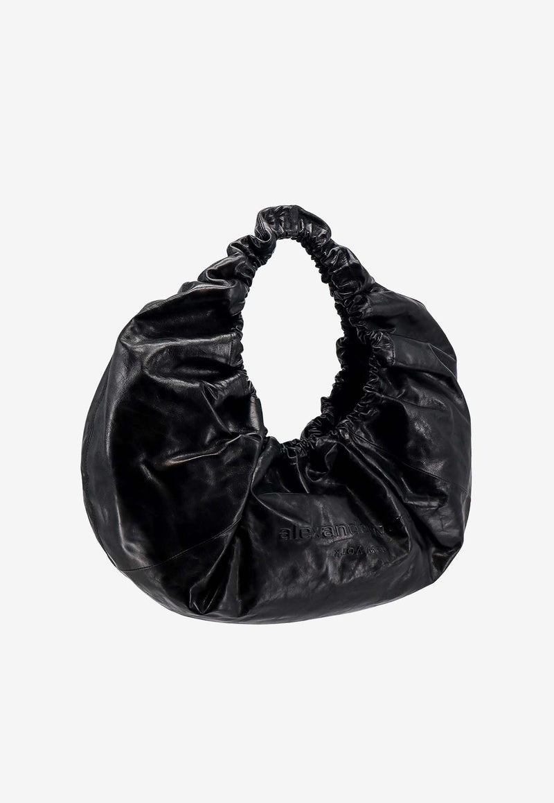 Alexander Wang Large Crescent Hobo Bag in Crackled Leather Black 20124K32L_001