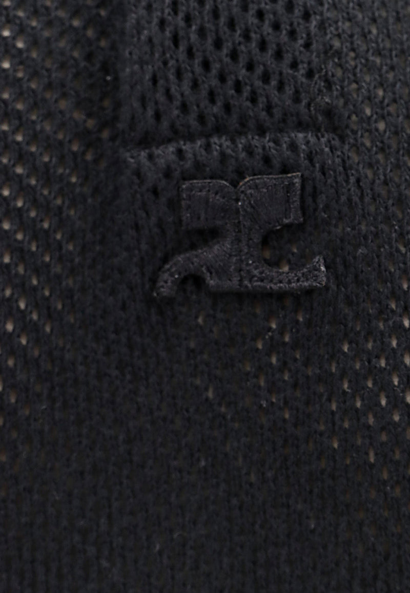 Courrèges Logo Patch Mesh Polo T-shirt Black 124JP0025JS0069_9999