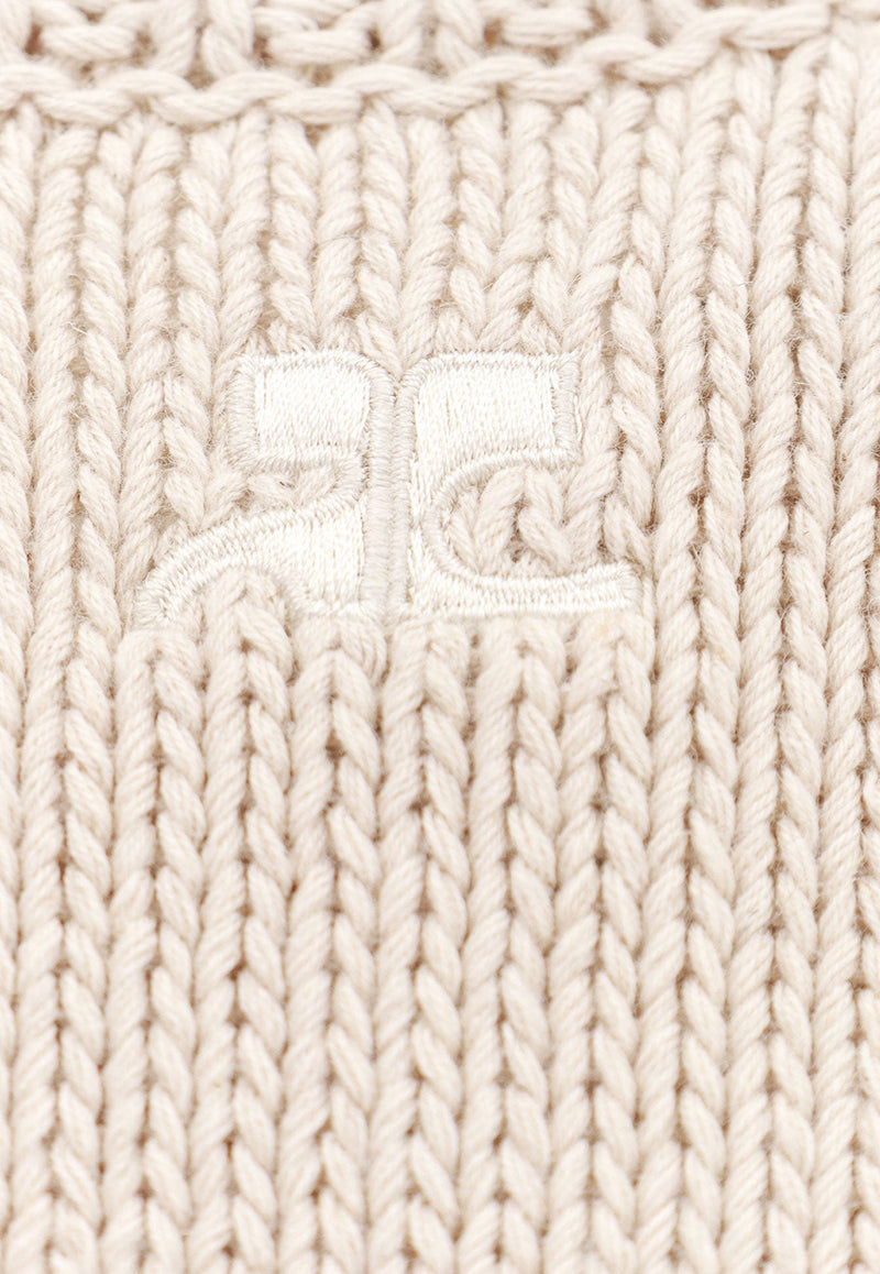 Courrèges Logo Embroidered Knitted Sweater Beige 124MPU137FI0053_1004