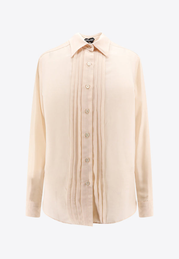 Tom Ford Plisse Plastron Long-Sleeved Shirt Pink CA3254FAX1133_AW016