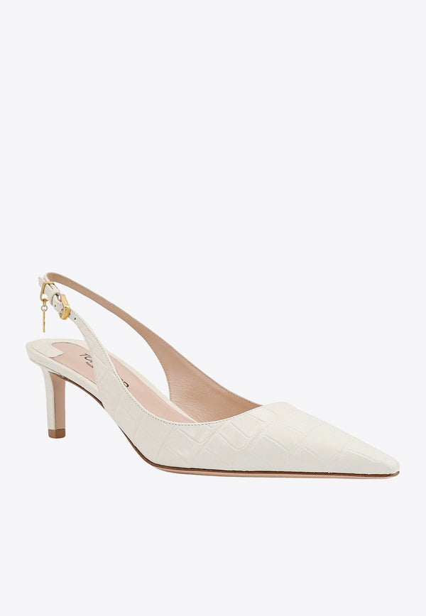 Tom Ford Angelina 55 Slingback Pumps in Croc-Embossed Leather White W3393LGO047X_1W018