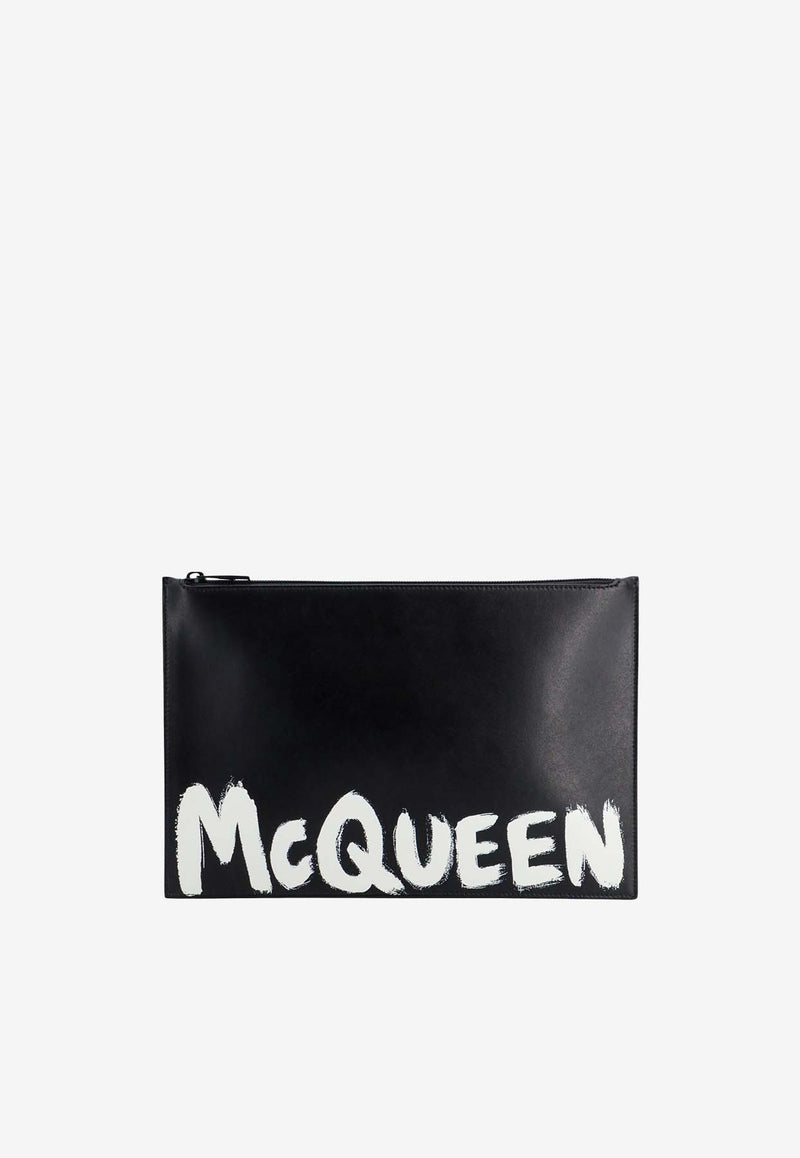 Alexander McQueen Graffiti Logo Leather Clutch Bag

 Black 5604721AAMJ_1070