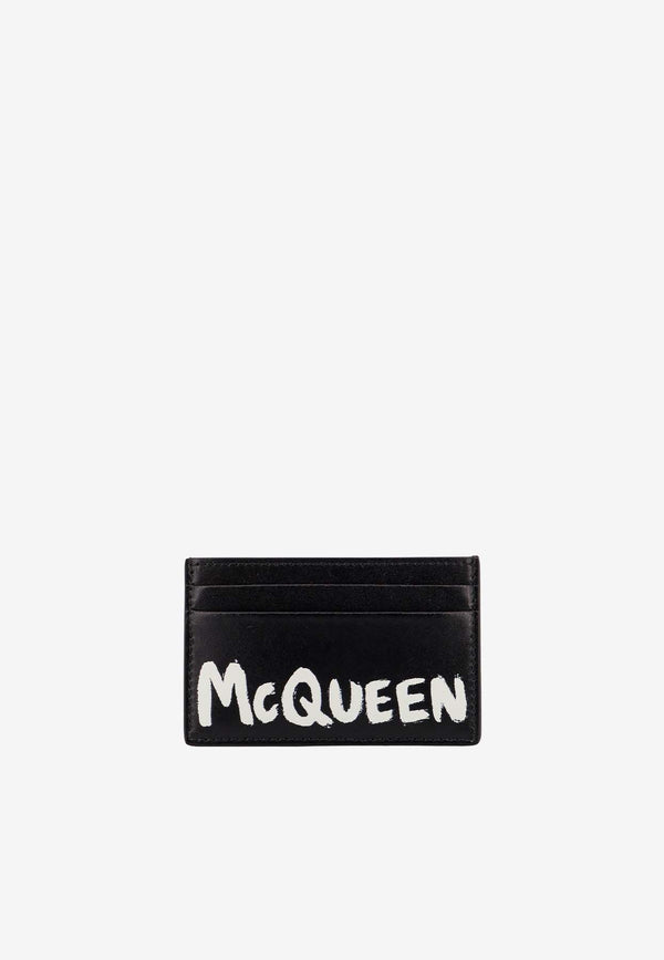 Alexander McQueen Graffiti Logo Leather Cardholder Black 6021441AAML_1070