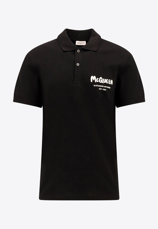 Alexander McQueen Graffiti Logo Polo T-shirt Black 662551QXAAK_1000