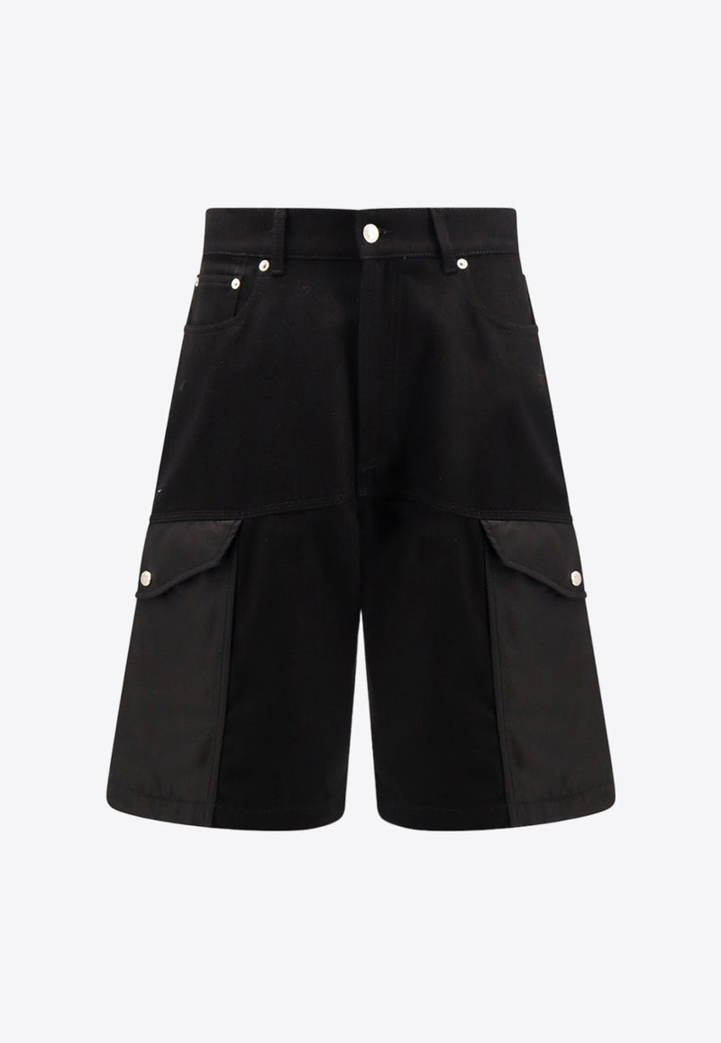 Alexander McQueen Hybrid Denim Cargo Shorts Black 774968QYAAC_1000