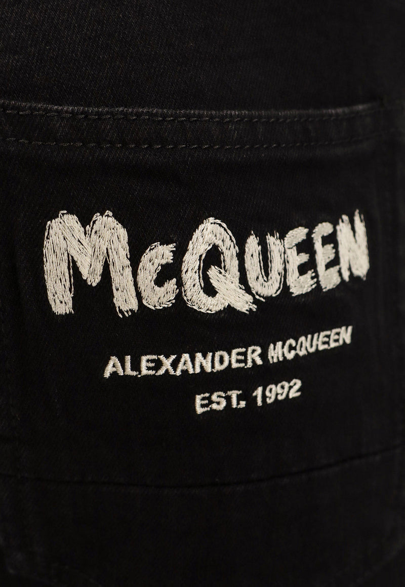 Alexander McQueen Graffiti Logo Slim-Leg Jeans Black 682084QYAAH_1000