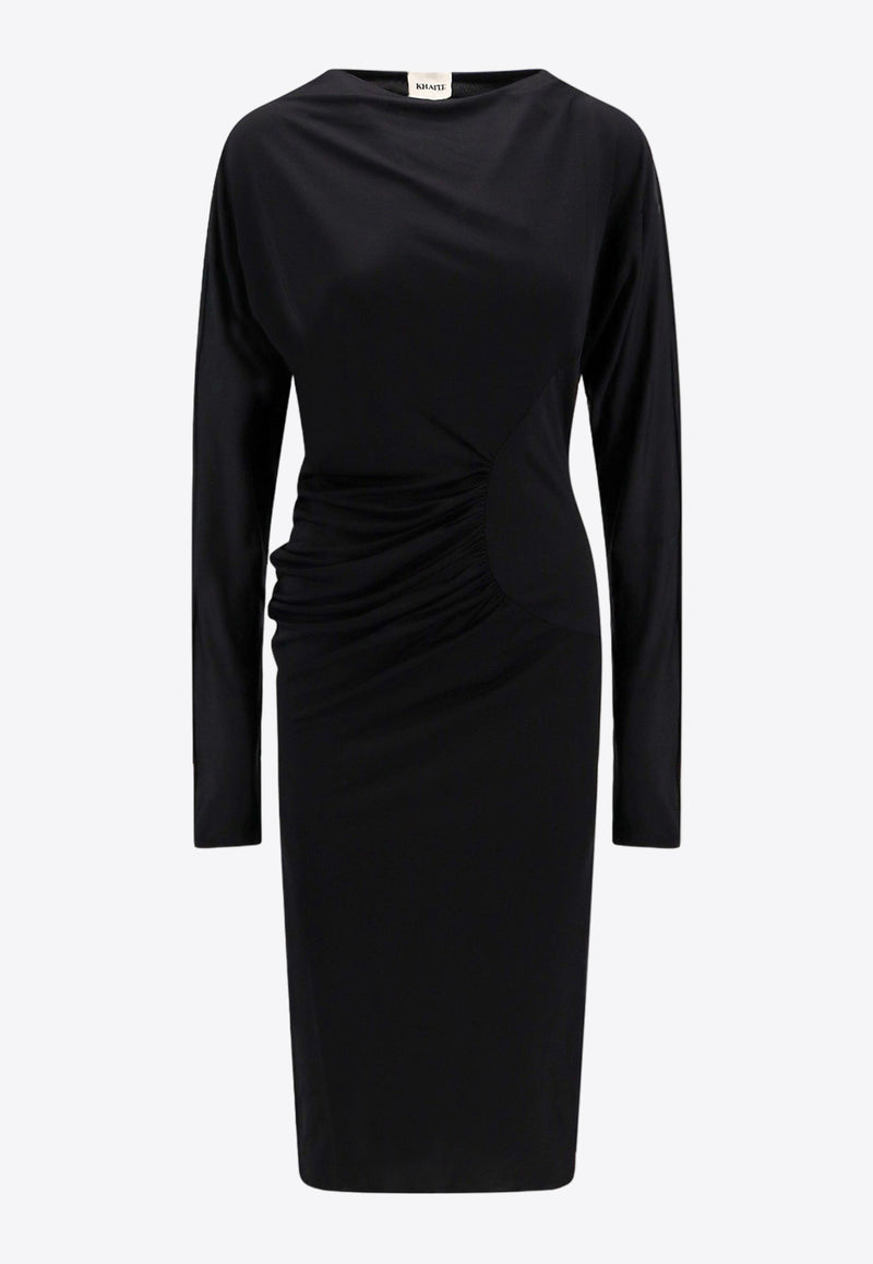 Khaite The Oron Ruched Midi Dress Black 53964084_200