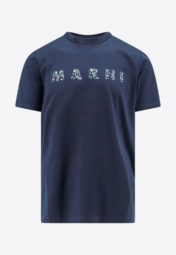 Marni Logo Print Crewneck T-shirt Blue HUMU0198PQUSCW21_FLB99