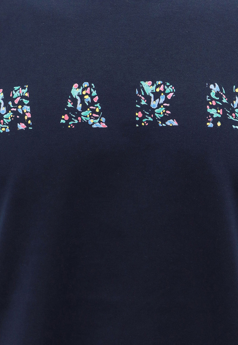 Marni Logo Print Crewneck T-shirt Blue HUMU0198PQUSCW21_FLB99