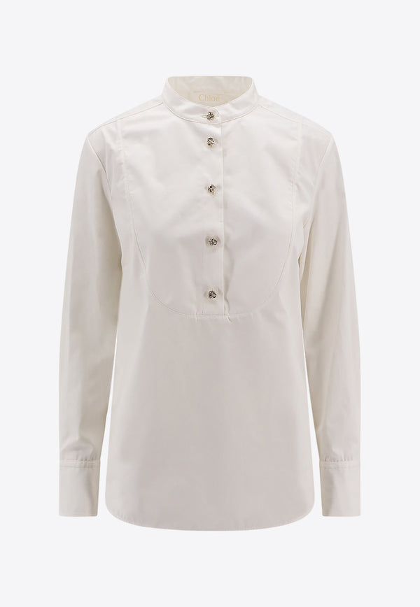 Chloé Mandarin Collar Long-sleeved Shirt White C24SHT16141_24U