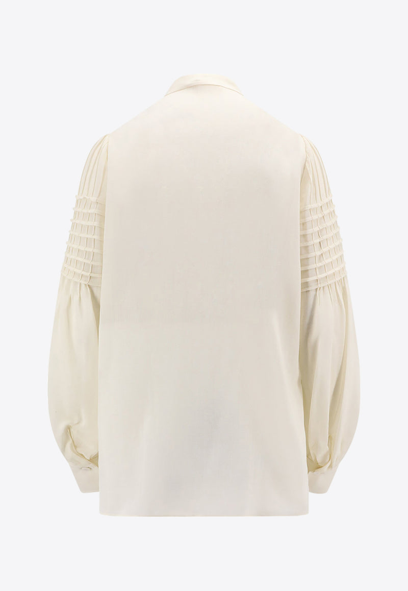 Chloé Long-Sleeved Gathered Blouse Cream C24SHT08060_101