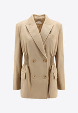 Chloé Double-Breasted Smocked Wool Blazer Beige C24SVE02170_278