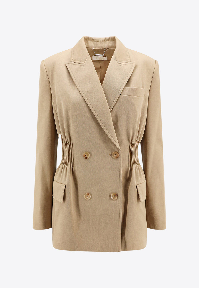 Chloé Double-Breasted Smocked Wool Blazer Beige C24SVE02170_278