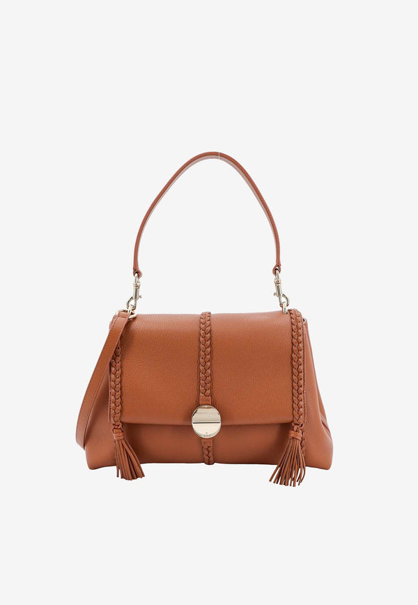 Chloé Medium Penelope Grained Leather Top Handle Bag Brown C23US569K15_247