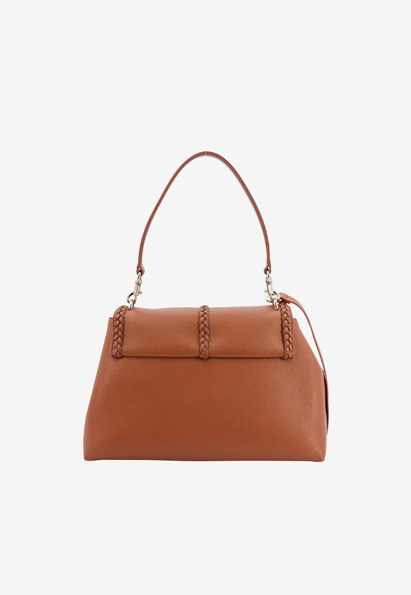 Chloé Medium Penelope Grained Leather Top Handle Bag Brown C23US569K15_247
