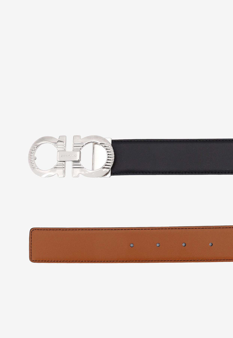 Salvatore Ferragamo Reversible Gancini Leather Belt Black 670308770930_NERO