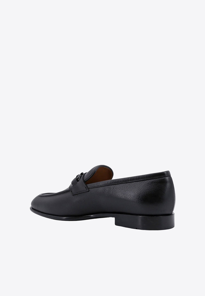 Salvatore Ferragamo Foster Gancini Loafers in Hammered Leather Black 021669768931_NERO