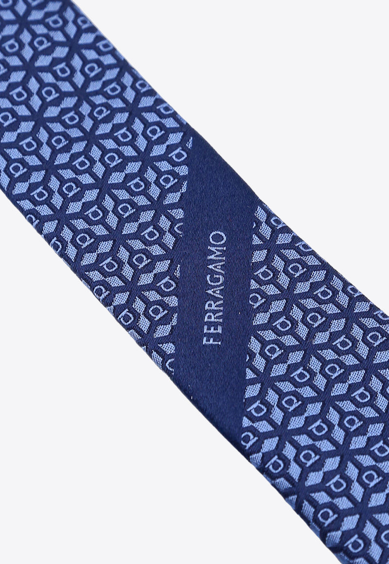 Salvatore Ferragamo Geometric Pattern Silk Tie 350943768436_MARINE Blue