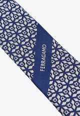 Salvatore Ferragamo Gancini Jacquard Silk Tie Blue 350943768437_NAVY