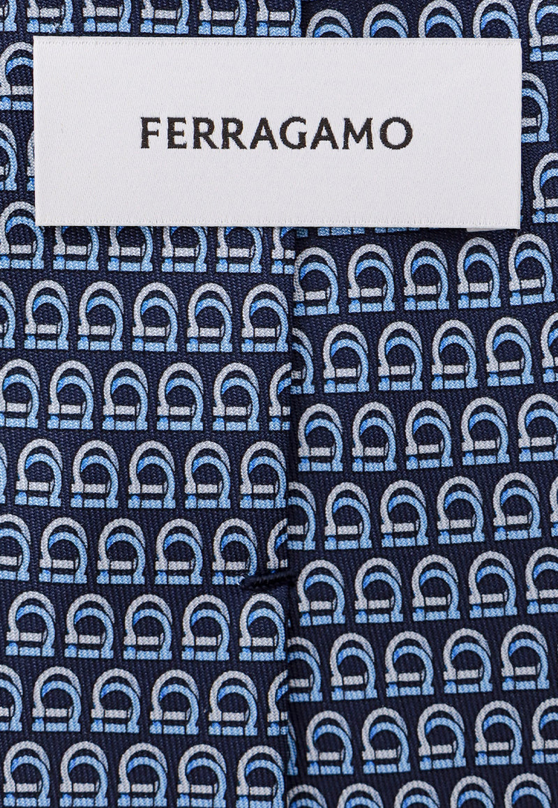 Salvatore Ferragamo Gancini Print Silk Tie Blue 350945768501_NAVY
