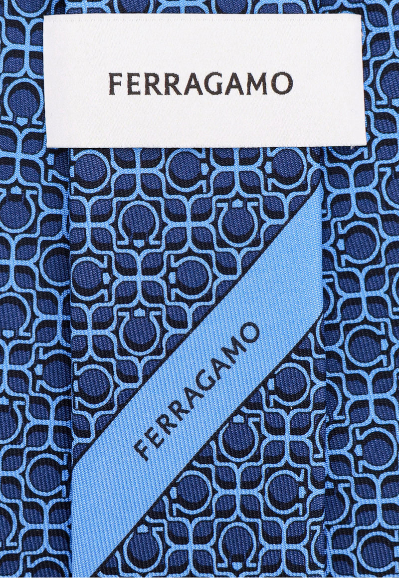 Salvatore Ferragamo Totem Print Silk Tie 350949768551_NAVY Blue