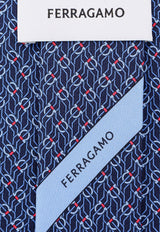 Salvatore Ferragamo Tetris Print Silk Tie 350950768562_NAVY Blue