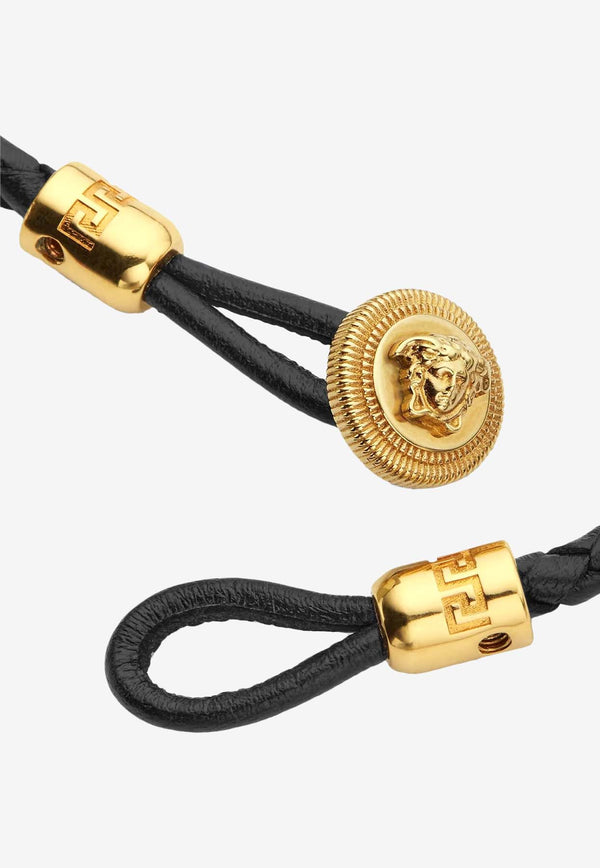 Versace Medusa Biggie Braided Leather Bracelet Black 10119511A00637_1B00V